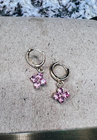 Pink Rhinestone Floral Earrings