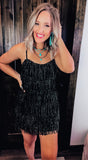 Black Rhinestone Fringe Dress