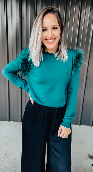 Feather Trim Sweater Top - Style Me Boutique