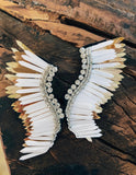 White & Gold Frayed Wing Earrings