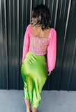 Neon Lime Green Satin Skirt