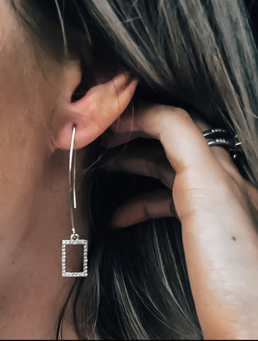 Silver Rectangle Crystal Earrings