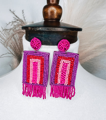 Pink & Purple Beaded Earrings