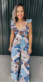 Cabana Blue & Brown Jumpsuit