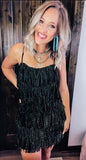 Black Rhinestone Fringe Dress