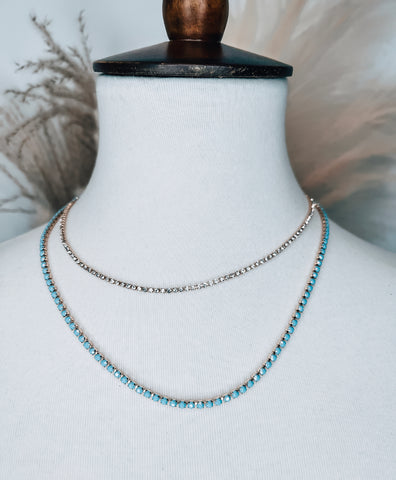 Turquoise Rhinestone Layered Necklace