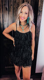 Black Rhinestone Fringe Dress