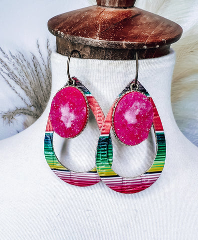Pink Druzy & Serape Earrings